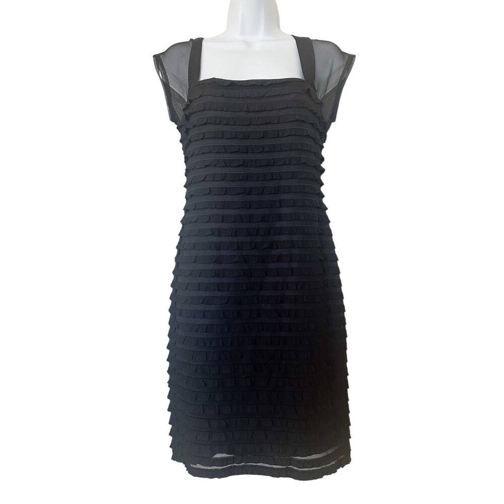 Connected Apparel Short Sleeve Black Cocktail Dress Tiered Ruffles Size 6